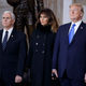 Vice President Mike Pence with a hand-holding first lady Melania Trump and President Donald Trump at ceremonies for the late evangelist Billy Graham at the U.S. Capitol, on Feb. 28, 2018, in Washington, D.C.
